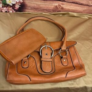 Bellevue Cognac Satchel Handbag + Matching Wallet Shoulder Bag